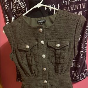 Express XS Dark Green Button-Up short jumpsuit